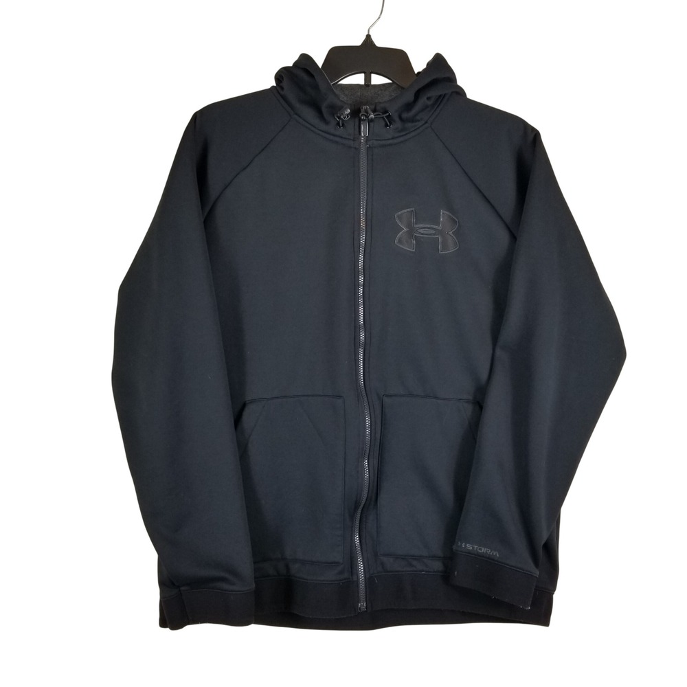 Under Armour Storm Mens XL Black Full Zip Hoodie Fleece Lined Jacket Loose Fit